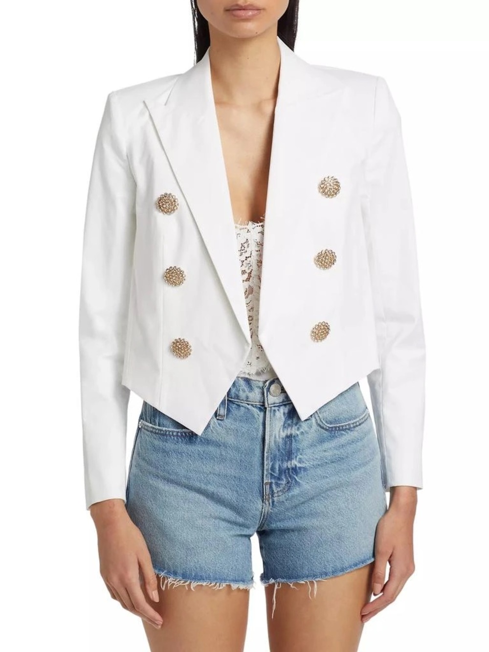 L’Agence Lila Double Breasted Blazer White/Gold Size 6 NWT